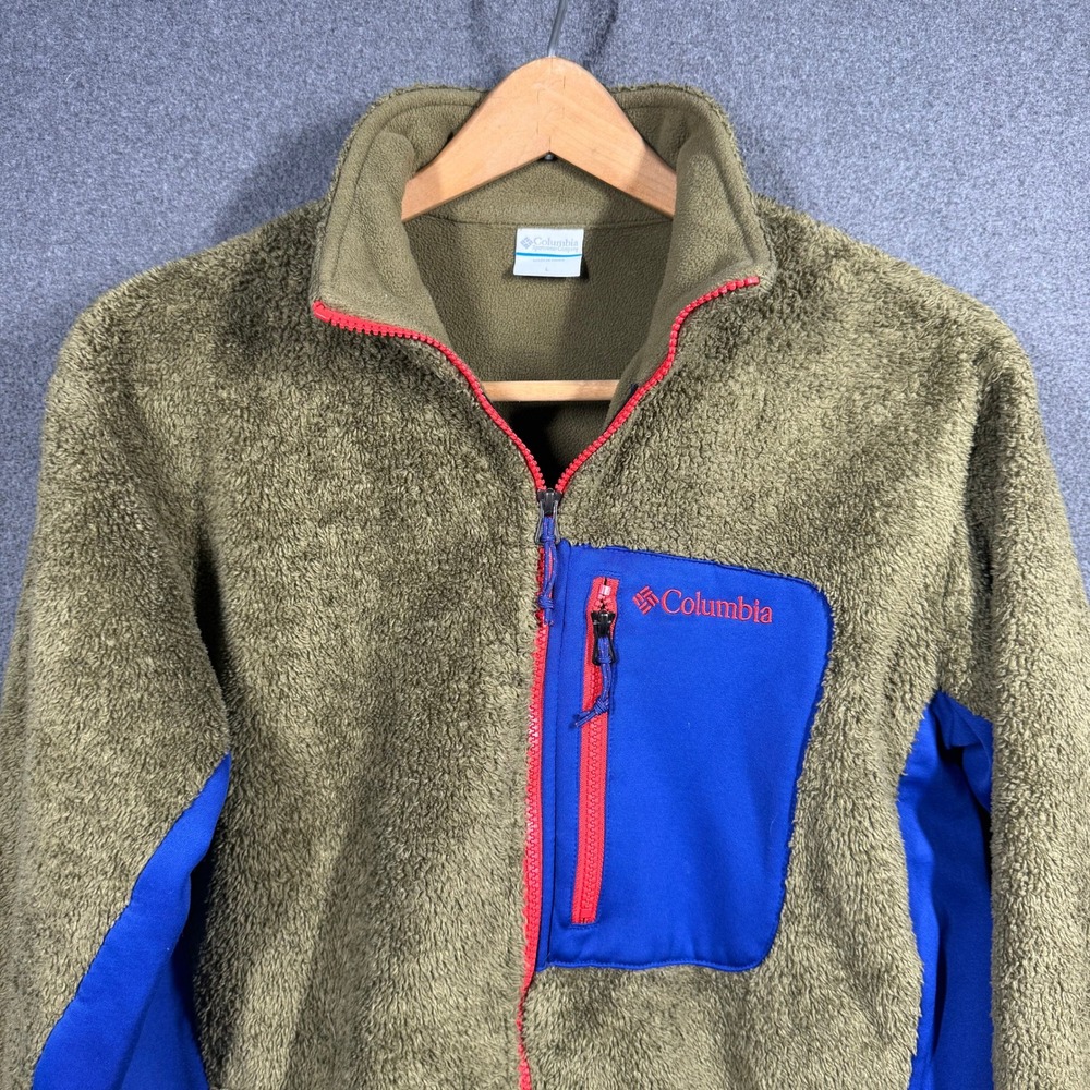 Columbia Sportswear Olive Green Blue Block Fleece Full Zip Hiking Outdoor Jacket